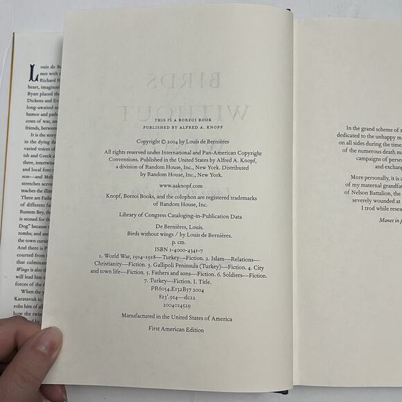 Birds Without Wings by Louis de Bernières First Edition Hardcover Book Novel - Picture 4 of 13